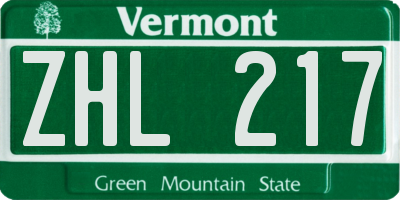 VT license plate ZHL217