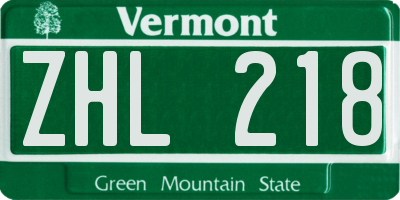 VT license plate ZHL218