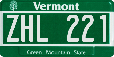 VT license plate ZHL221