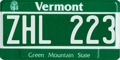 VT license plate ZHL223