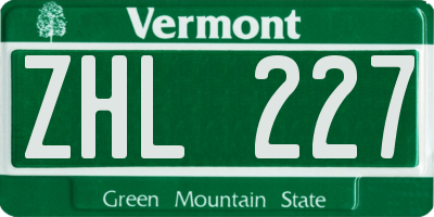 VT license plate ZHL227