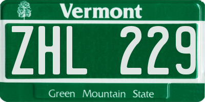 VT license plate ZHL229
