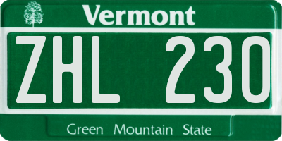 VT license plate ZHL230