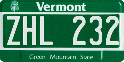 VT license plate ZHL232