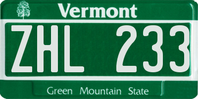 VT license plate ZHL233