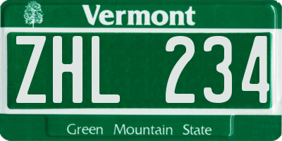 VT license plate ZHL234