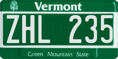 VT license plate ZHL235