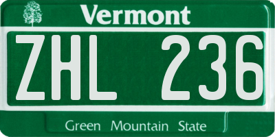 VT license plate ZHL236