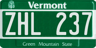 VT license plate ZHL237