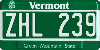 VT license plate ZHL239