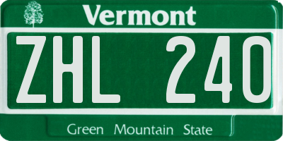 VT license plate ZHL240