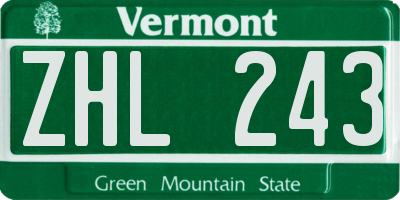 VT license plate ZHL243