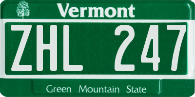 VT license plate ZHL247