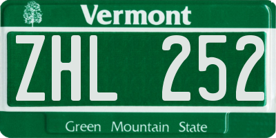 VT license plate ZHL252