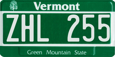 VT license plate ZHL255