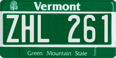 VT license plate ZHL261