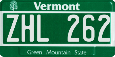 VT license plate ZHL262