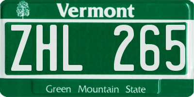 VT license plate ZHL265