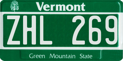 VT license plate ZHL269