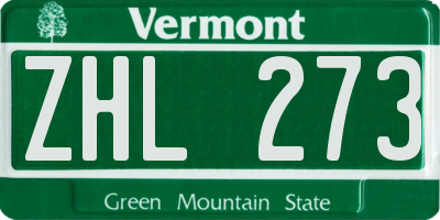 VT license plate ZHL273
