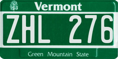 VT license plate ZHL276