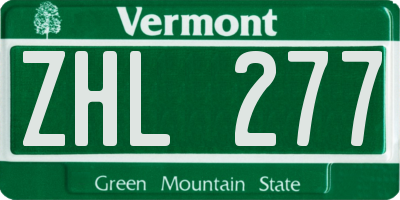 VT license plate ZHL277