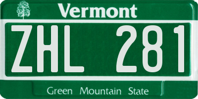 VT license plate ZHL281