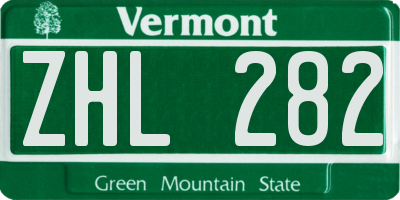 VT license plate ZHL282
