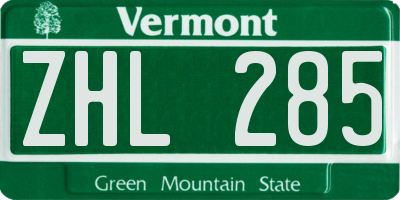 VT license plate ZHL285