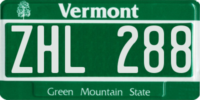 VT license plate ZHL288