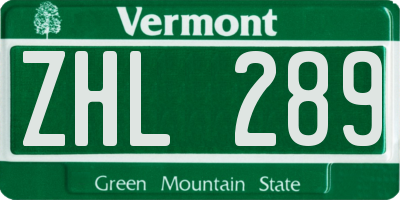 VT license plate ZHL289