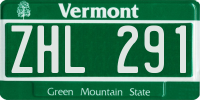 VT license plate ZHL291