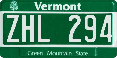 VT license plate ZHL294