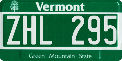 VT license plate ZHL295