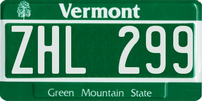VT license plate ZHL299