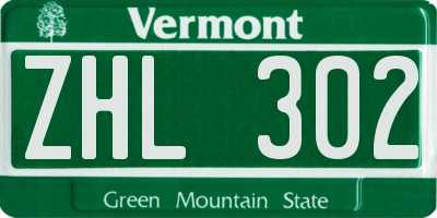 VT license plate ZHL302