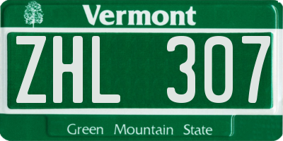 VT license plate ZHL307