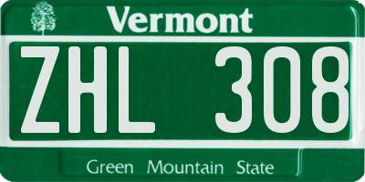 VT license plate ZHL308