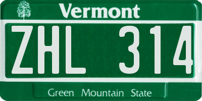 VT license plate ZHL314