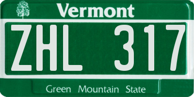 VT license plate ZHL317