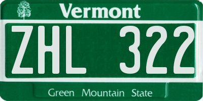 VT license plate ZHL322