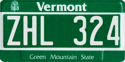 VT license plate ZHL324