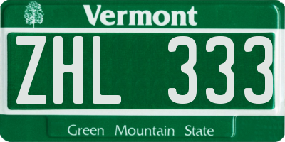 VT license plate ZHL333