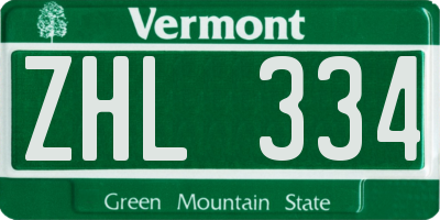 VT license plate ZHL334