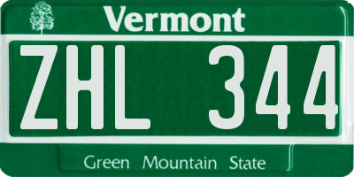 VT license plate ZHL344