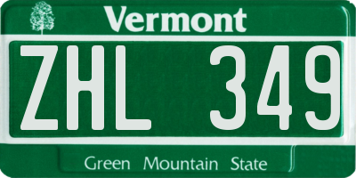 VT license plate ZHL349