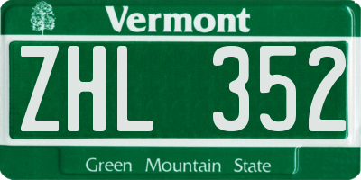 VT license plate ZHL352