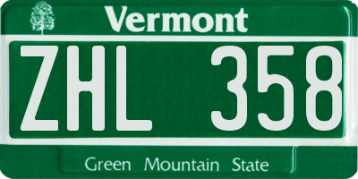 VT license plate ZHL358