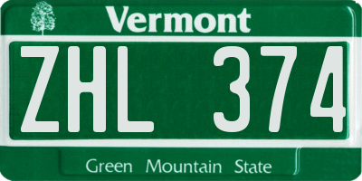 VT license plate ZHL374