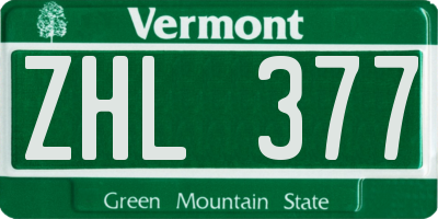 VT license plate ZHL377